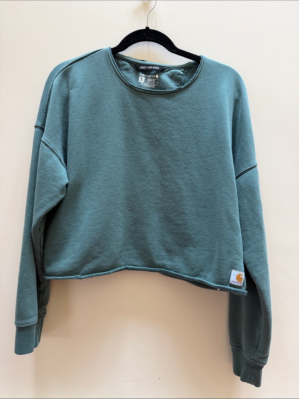Carhartt Women's Cropped Crewneck Sweatshirt - Teal loose fit cropped Medium